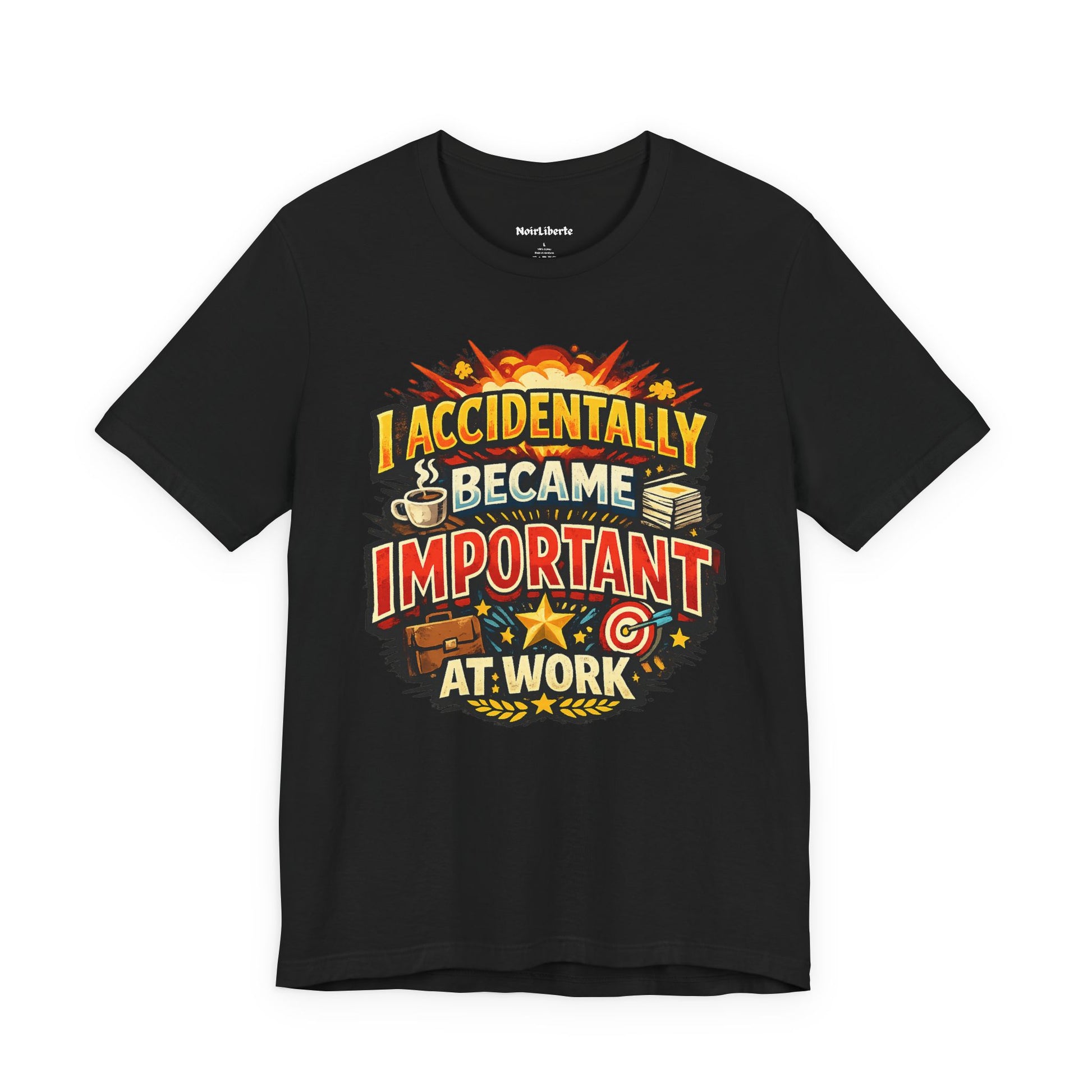 Funny shirt with a graphic phrase about people that accidentally became important at work, and now everyone asks them questions, Black