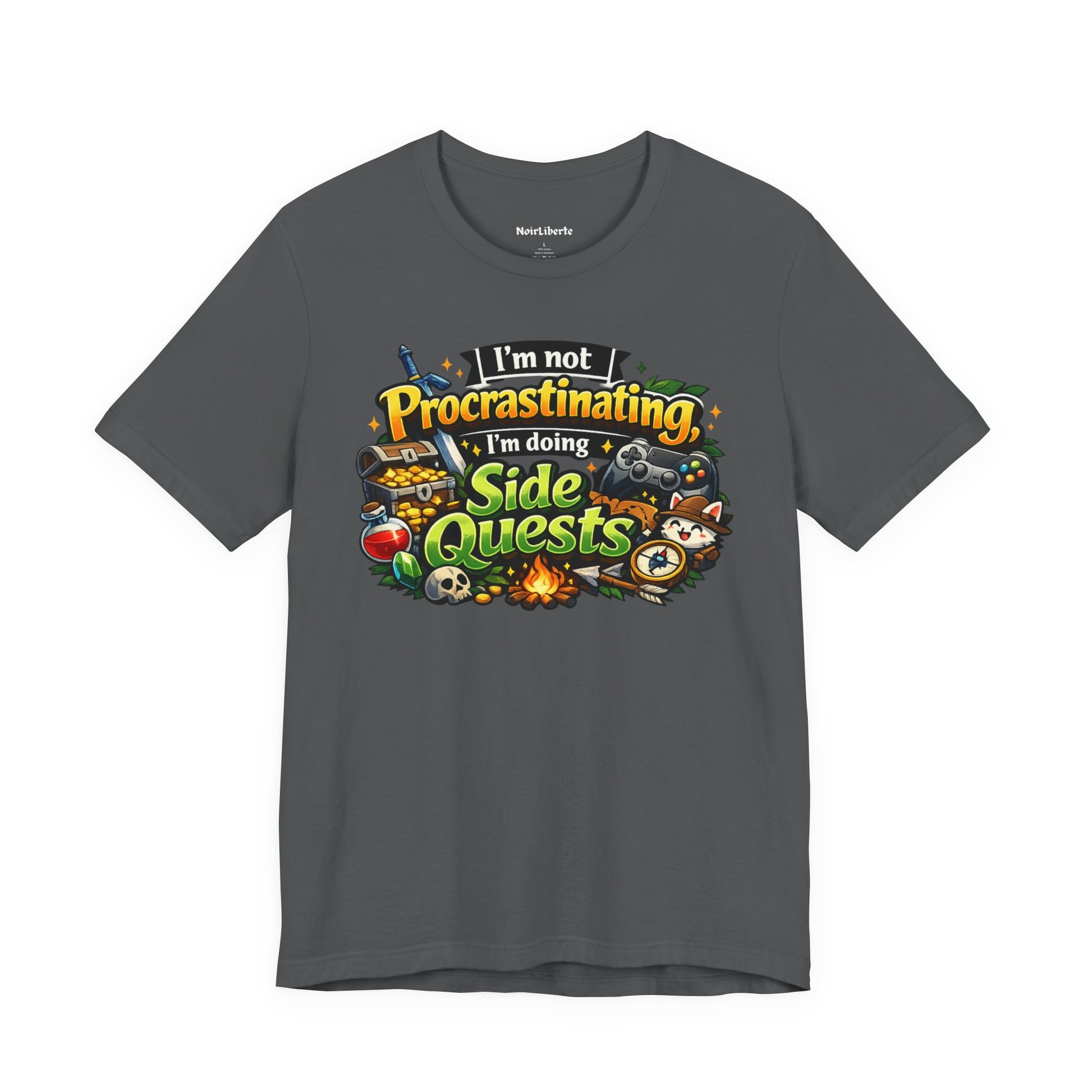 Funny shirt with a graphic phrase about gamers that are doing side quests in real life, Grey