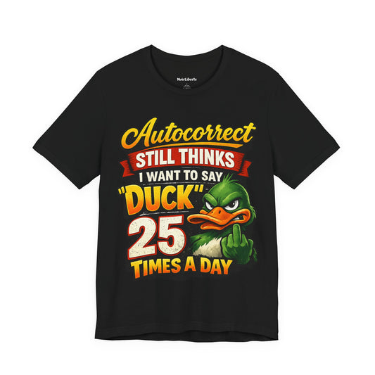 Autocorrect funny shirt with a cartoon duck Black colour