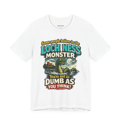 Funny shirt with lochness monster graphic phrase, White