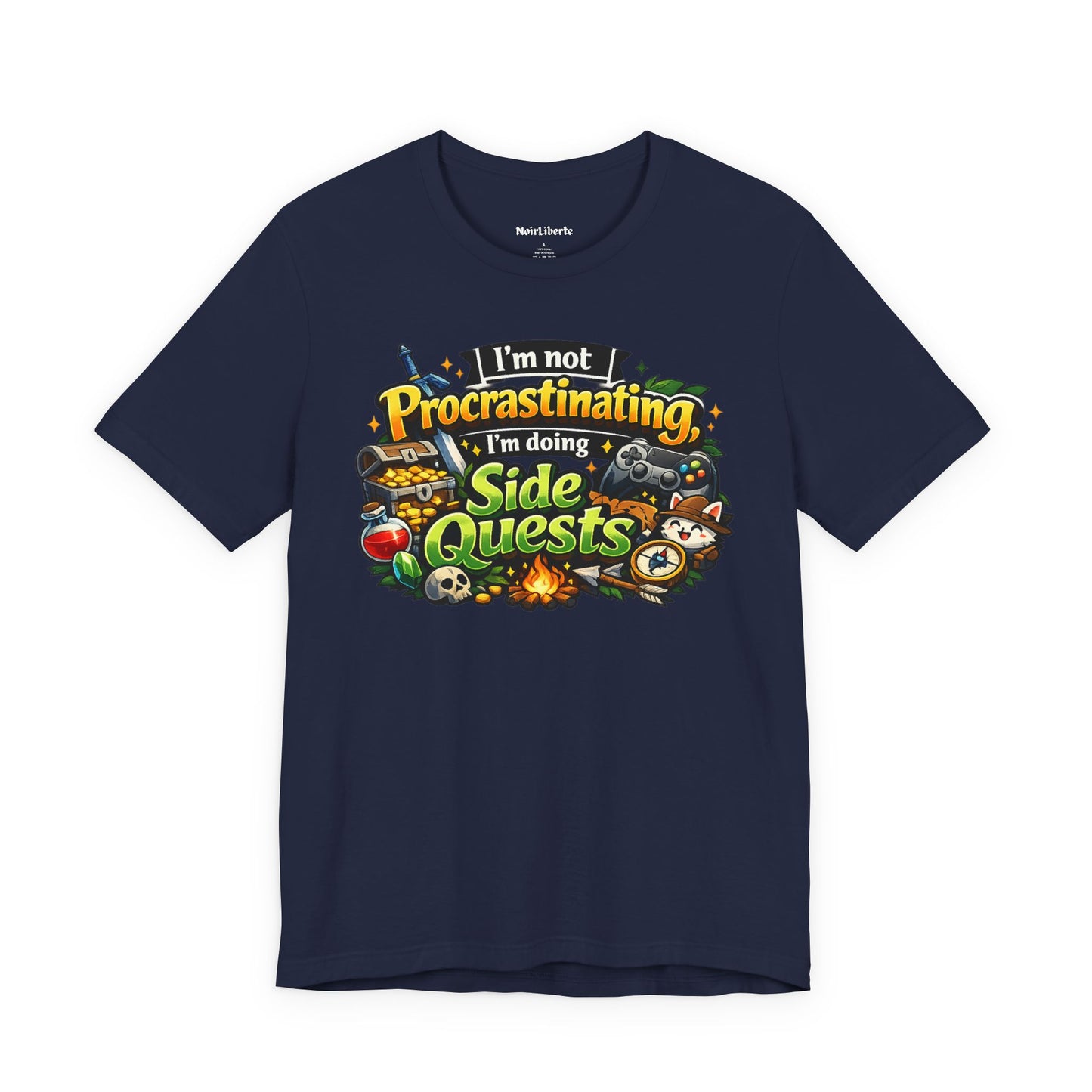 Funny shirt with a graphic phrase about gamers that are doing side quests in real life, Navy blue
