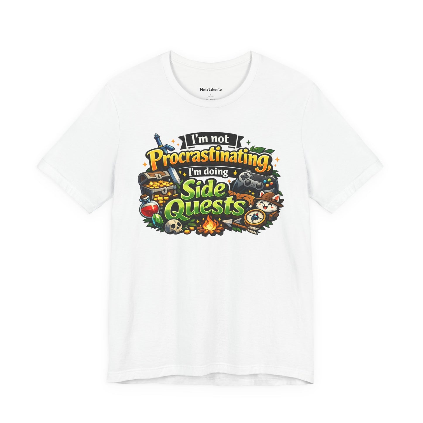 Funny shirt with a graphic phrase about gamers that are doing side quests in real life, White