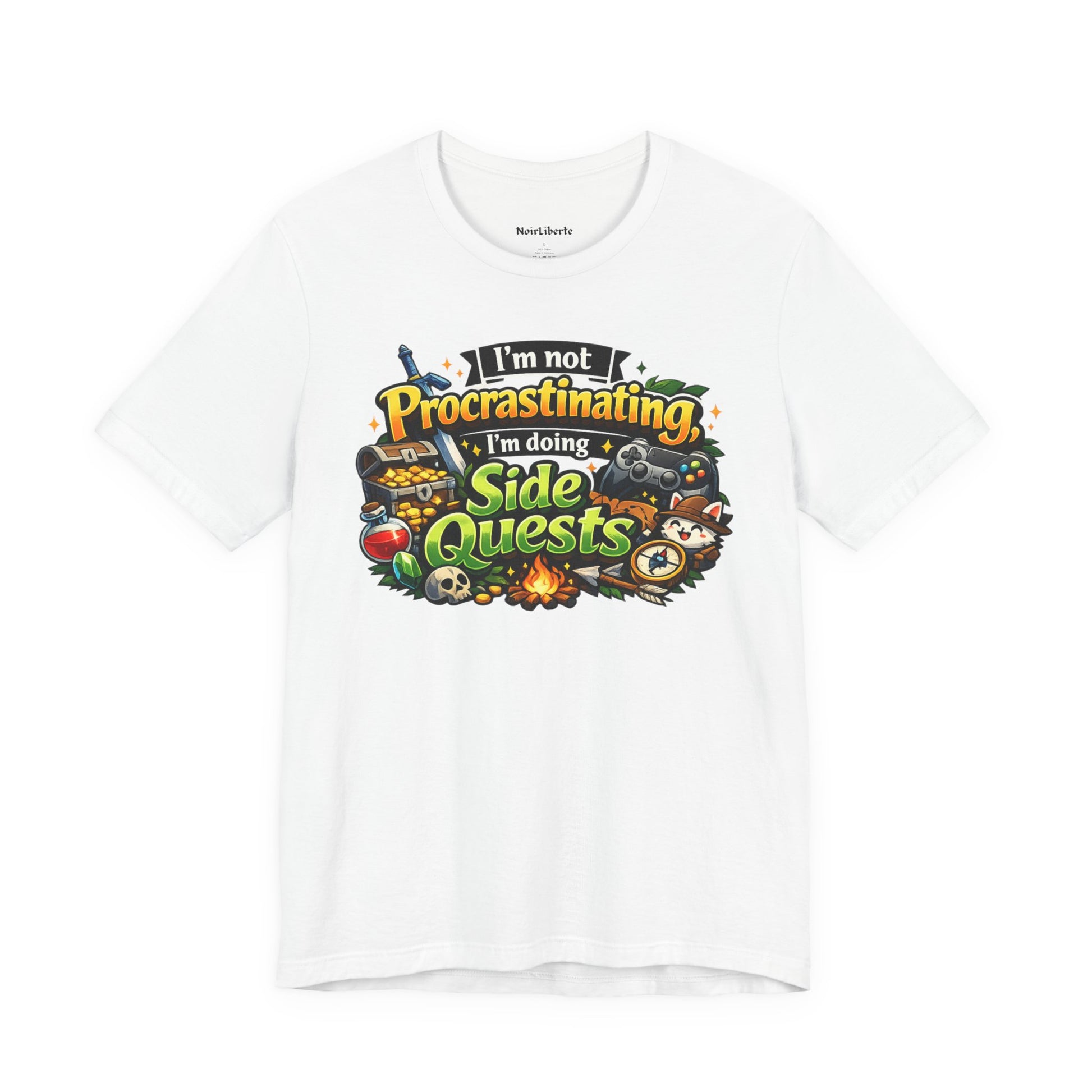 Funny shirt with a graphic phrase about gamers that are doing side quests in real life, White
