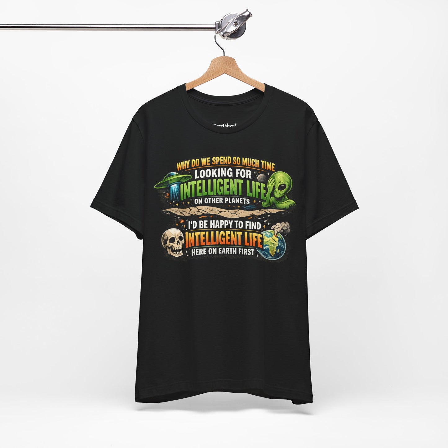 Funny shirt with a graphic sarcastic saying, hanging from a cloth hanger
