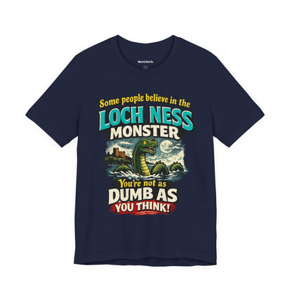 Funny shirt with lochness monster graphic phrase, Navy