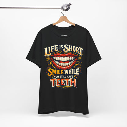 Funny shirt with a funny saying graphic hanging from a cloth hanger