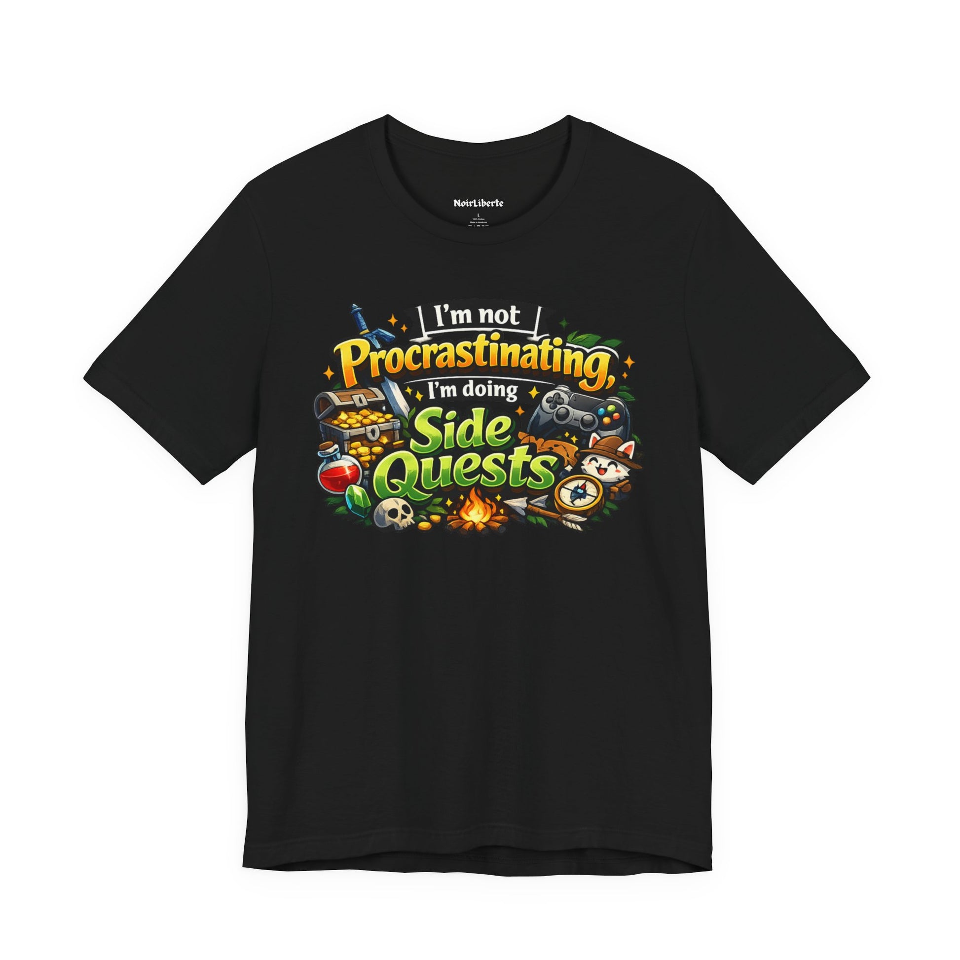 Funny shirt with a graphic phrase about gamers that are doing side quests in real life, Black
