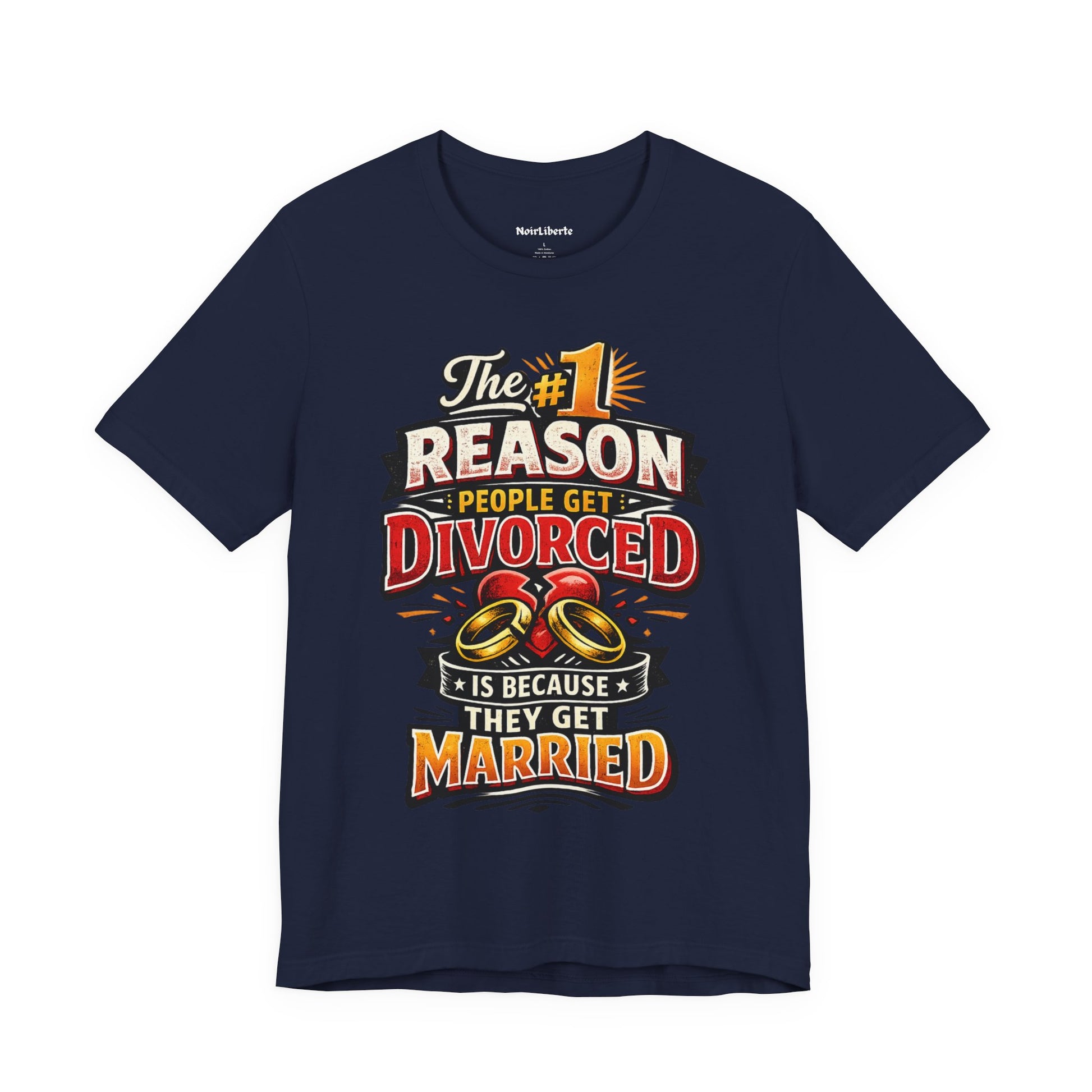 Funny shirt with a divorce graphic saying, Navy